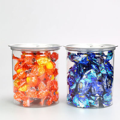 برطمانات تخزين الطعام البلاستيكية ذات الفم العريض PET Dia65mm علب حلوى بلاستيكية ذات مكسرات شفافة